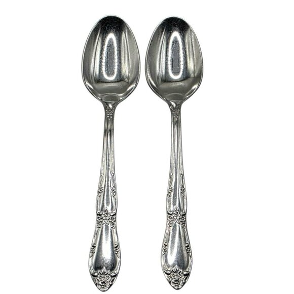 VTG Rogers Oneida Venus 2 Soup Spoons 3 Teaspoons Floral Stainless Replacement - Picture 4 of 7